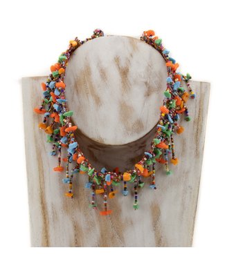 Fair Forward Necklace orange green blue mini beads