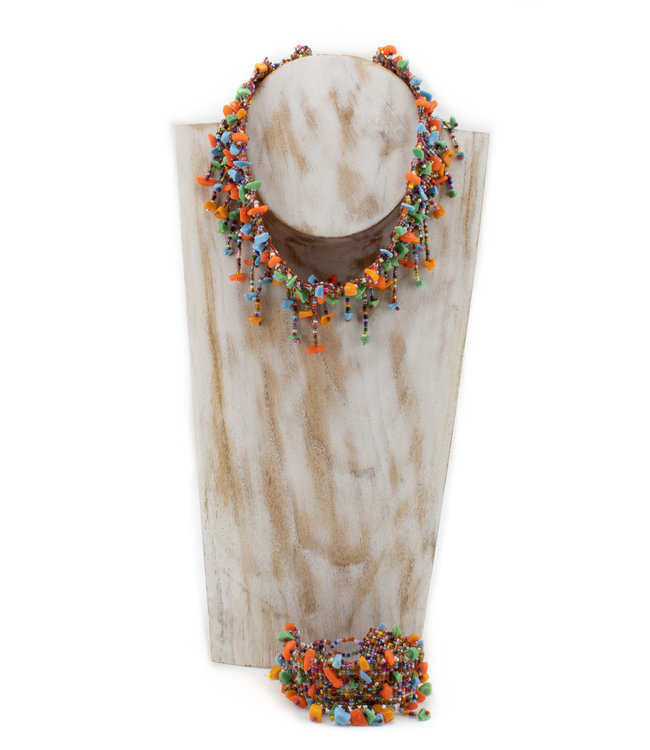 Necklace orange green blue mini beads