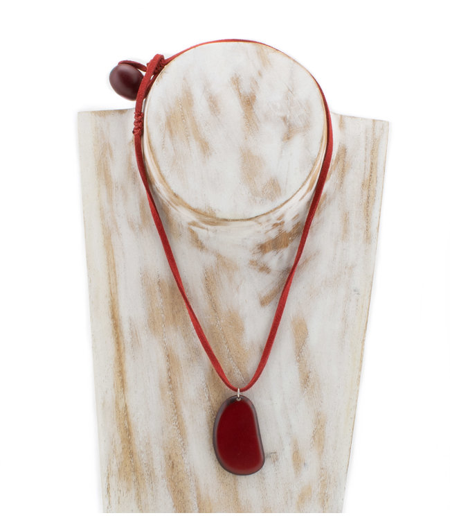 Ketting schijfje tagua rood 45cm