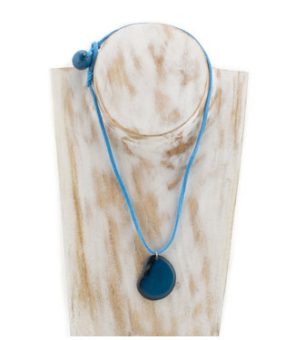 FairForward Ketting schijfje tagua turquoise 45cm