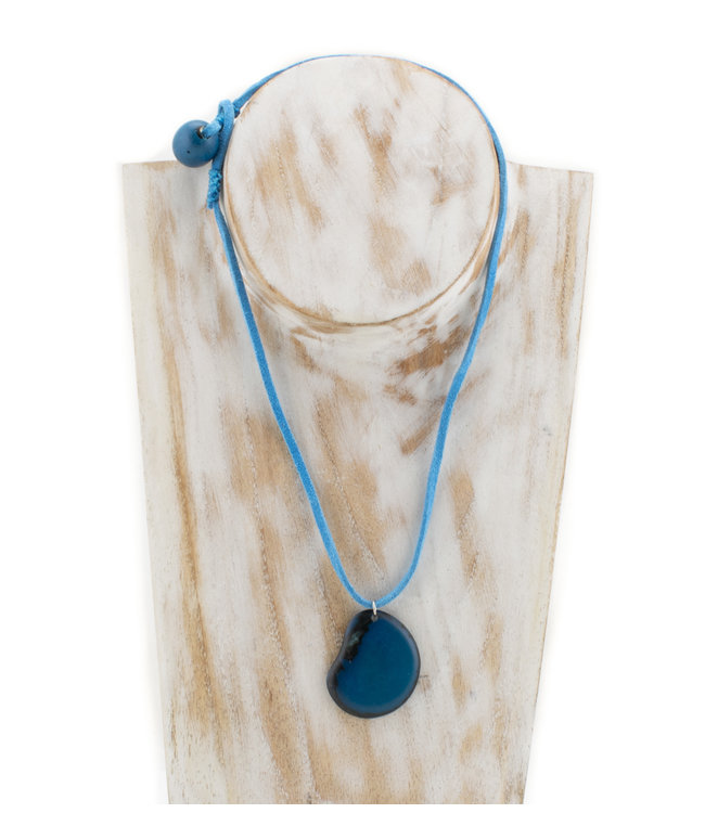 Neclace disc of tagua 45cm turquoise