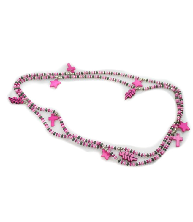 Ketting fuchsia-roze kralen en bedels