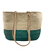 Straw bag cream-green and cream coloured leather