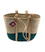 Wicker bag cream-green and cream coloured leather