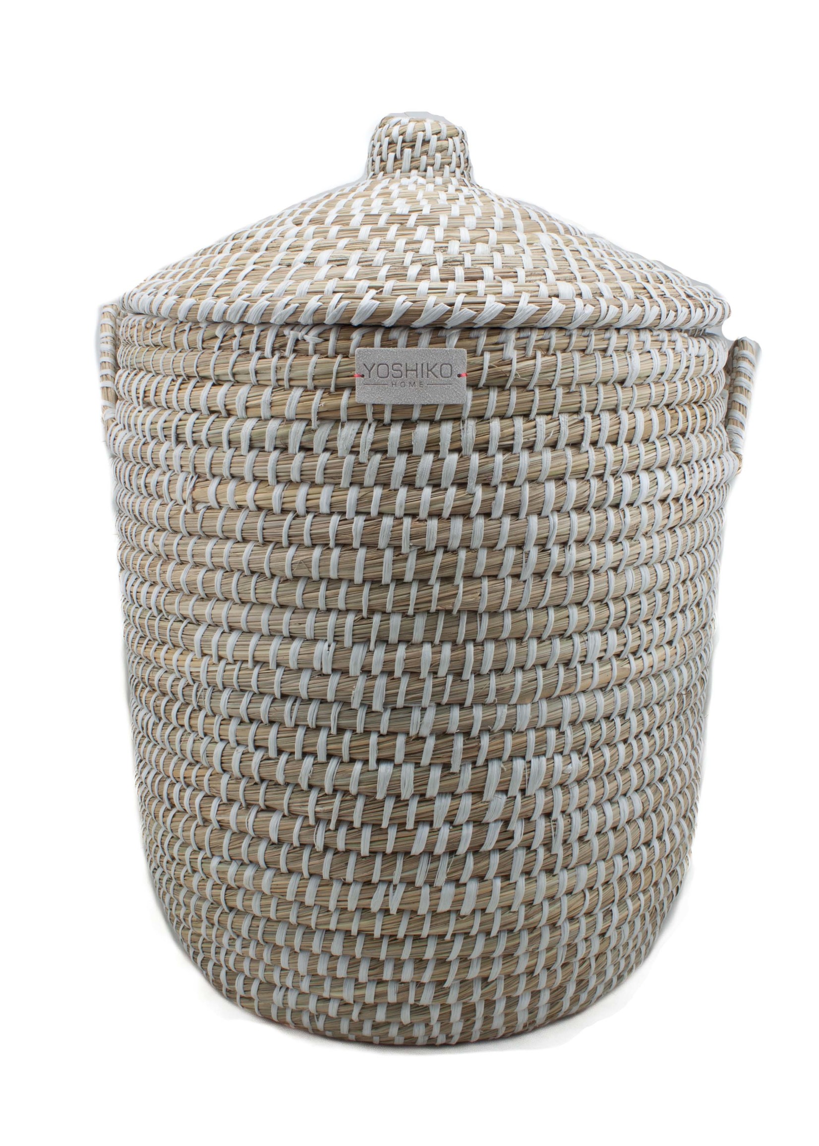 Yoshiko Kaisagrass basket with lid white Medium (H40/50xD32cm)