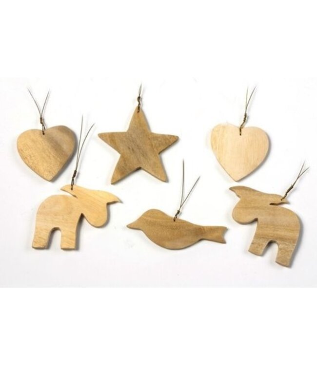 Setje 6 kerstboomhangers Gmelini hout