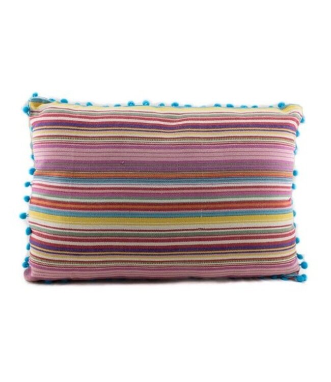 Gestreept kussen roze-geel-blauw gestreept 50x35cm