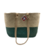Wicker bag cream-green and cream coloured leather