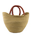 Shopper palmblad met leren handvaten naturel