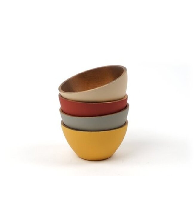 Set of 4 coloured wooden bowls 9cm rituals - red-grey-beige-yellow