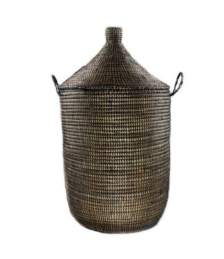 Teranga Straw basket with lid traditional shape Medium/ black