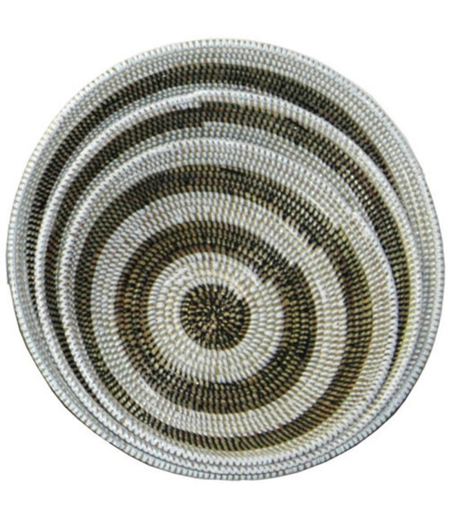 Rieten schaal zwart-wit brede streep D23xH5cm