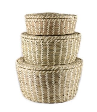 Rocaflor Set 3 palmblad mandjes met deksel - beige