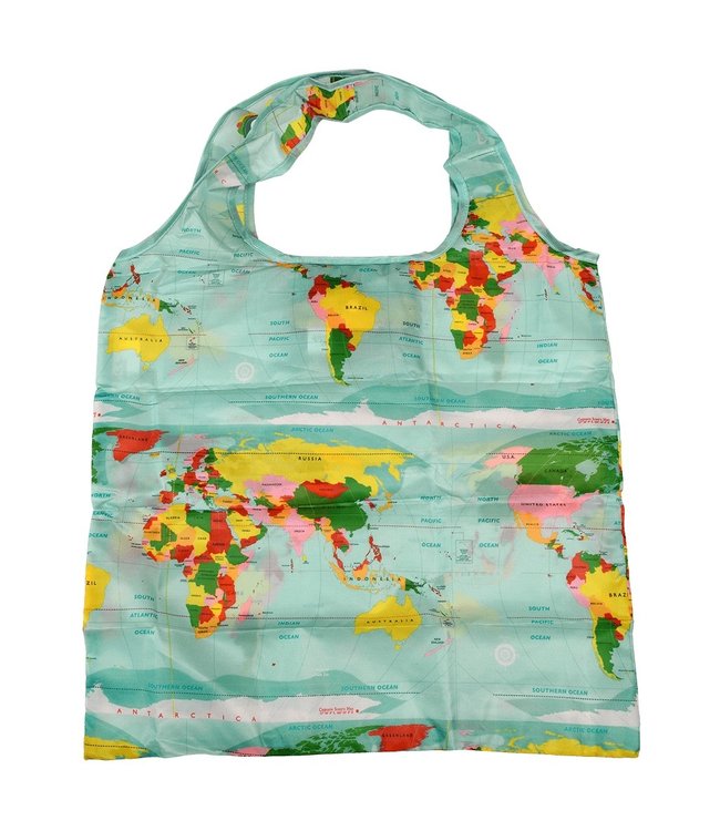 Opvouwbare boodschappentas met knoop - Wereldkaart