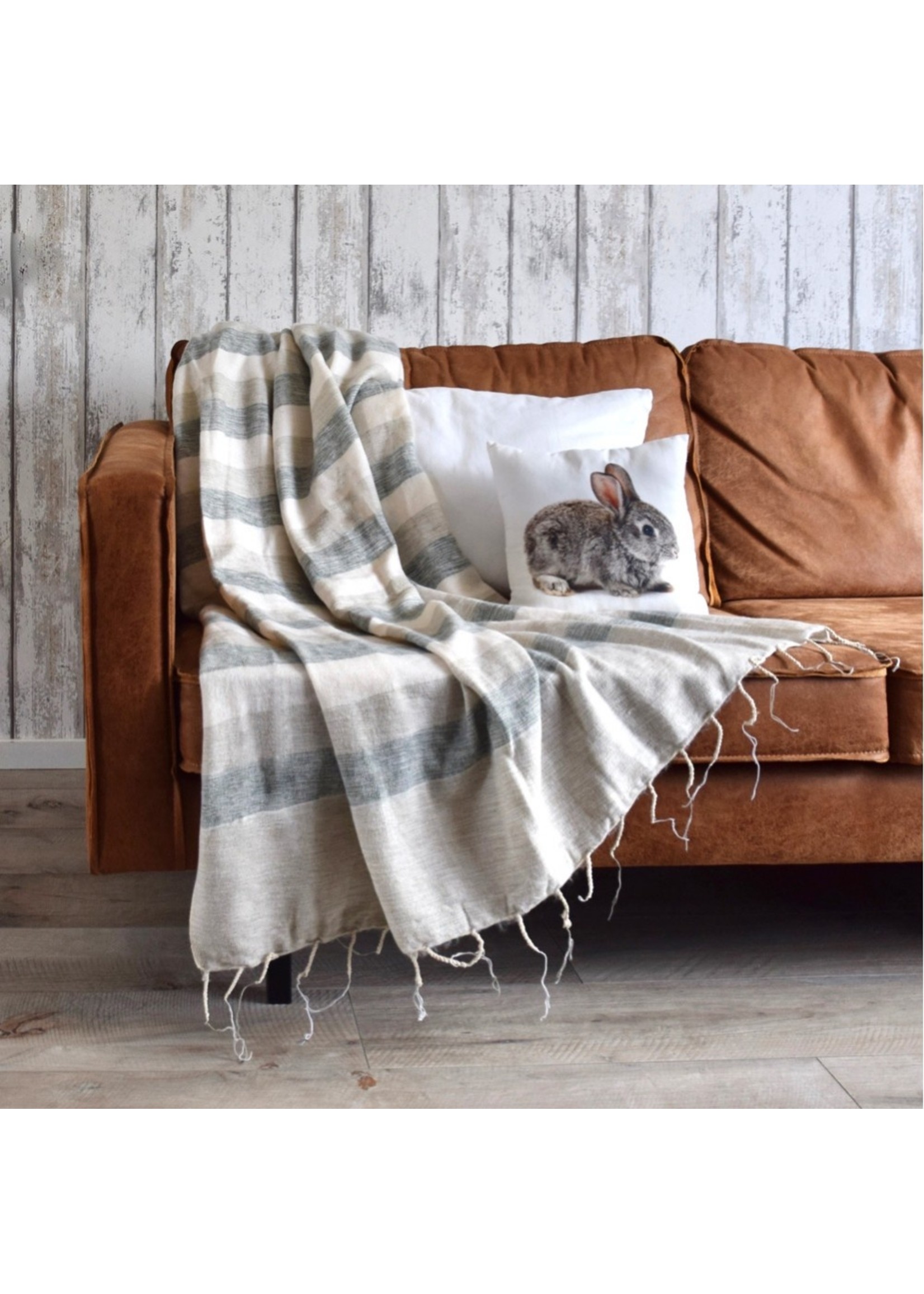 Sjaal met Verhaal Plaid 240 x 120 cm wol-look crème-grijs gestreept
