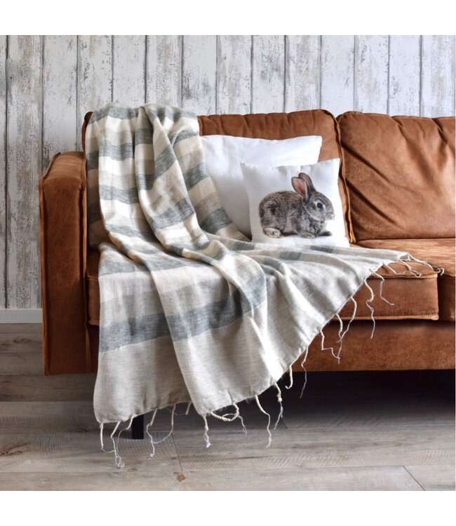 Plaid 240 x 120 cm wol-look crème-grijs gestreept