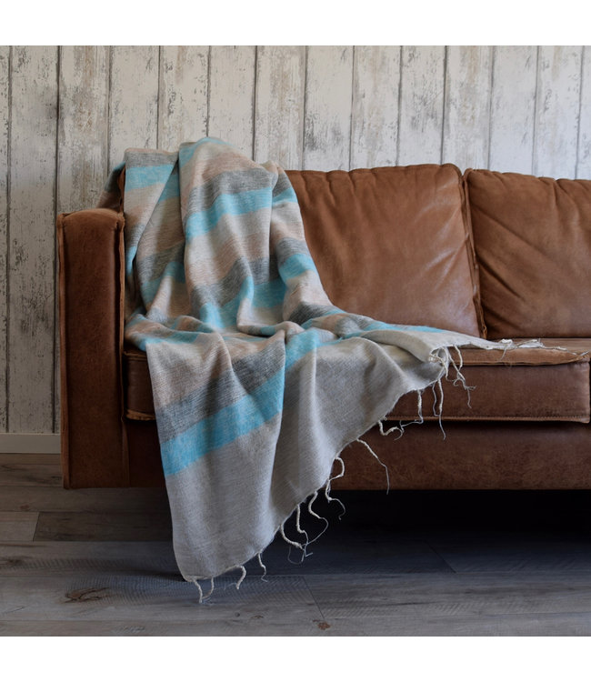 Plaid 240 x 120 cm wol-look ibizablauw- beige