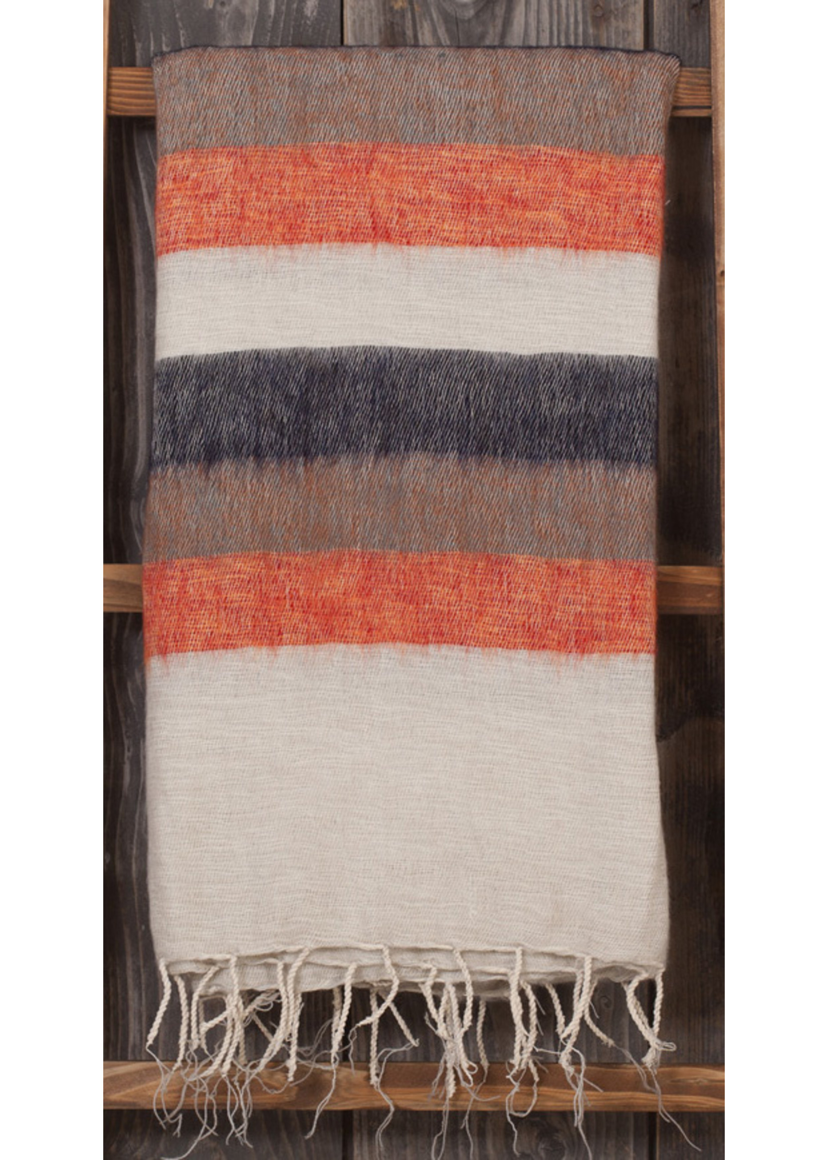 Sjaal met Verhaal Plaid 240x120 cm wol-look creme-taupe-oranje