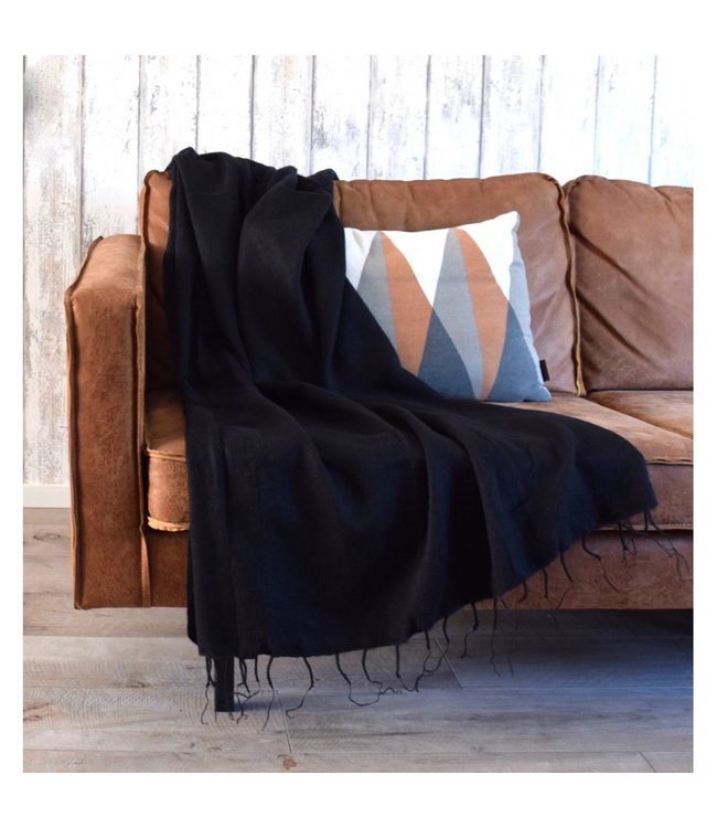 Plaid 240 x 120 cm wol-look zwart