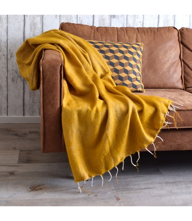 Plaid 240 x 120 cm wol-look geel