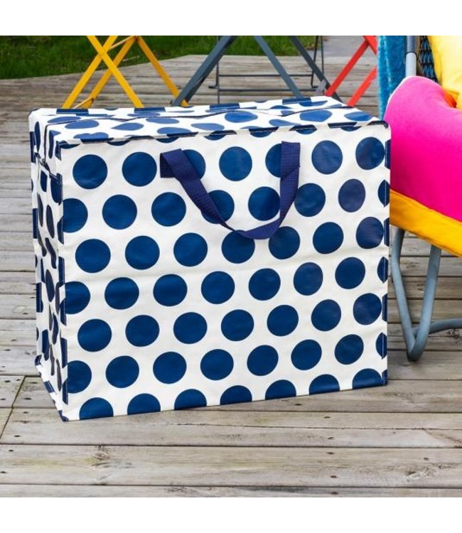 Grote opbergtas XL Wit met donkerblauwe stippen gerecycled plastic 55 cm