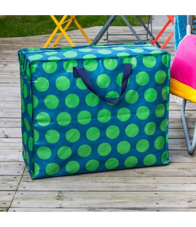 Big storage bag recycled plastic 55cm spotlight - green on blue