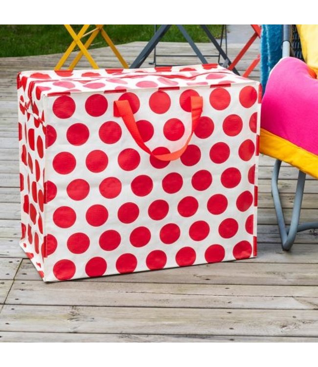 Big storage bag recycled plastic 55cm -Spot red on cream