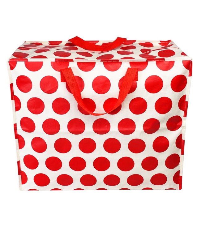Grote opbergtas XL Wit-rode stippen gerecycled plastic 55cm