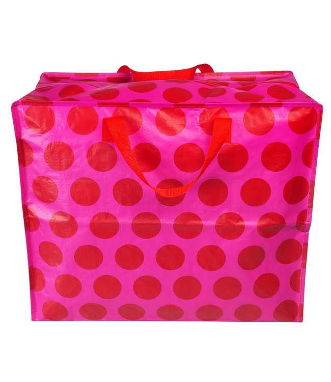 Big storage bag recycled plastic 55cm - pink with red spots
