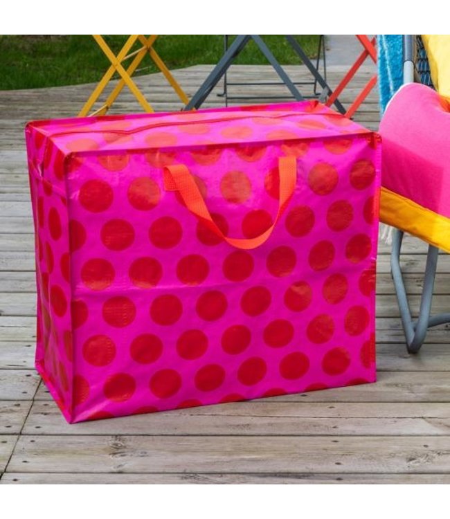 Big storage bag recycled plastic 55cm - pink with red spots