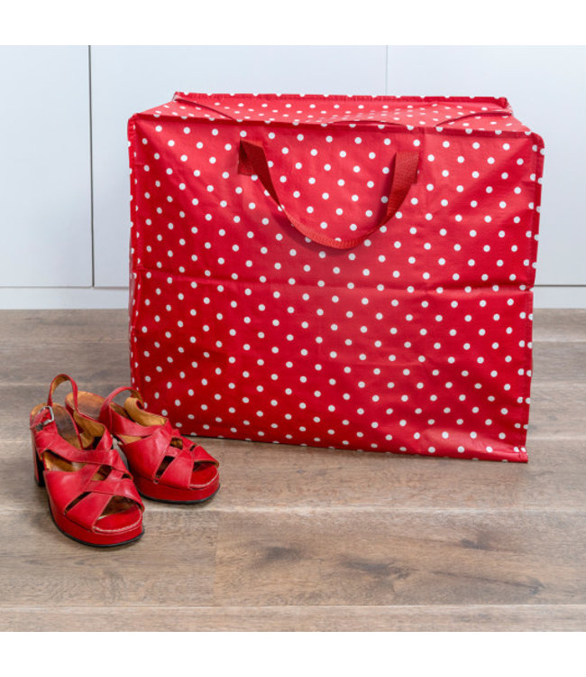 Big storage bag recycled plastic - Red with white dots 55cm