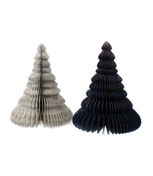 Papieren kerstboom 25 cm - wit muziekblad