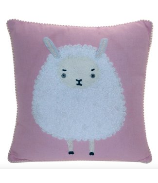 Only Natural Cushion pink with white woolen sheep 45x45 cm