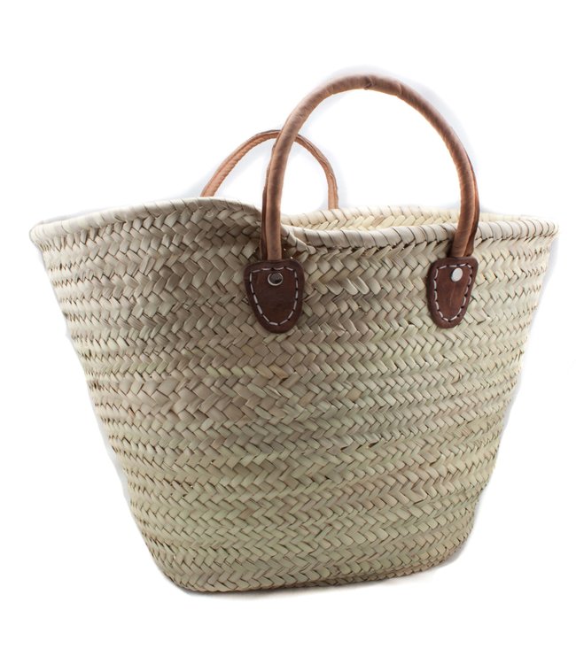 Shopper palmblad met kort leren hengsels 35x50 cm
