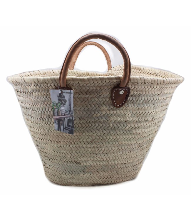 Shopper palmblad met kort leren hengsels 35x50 cm