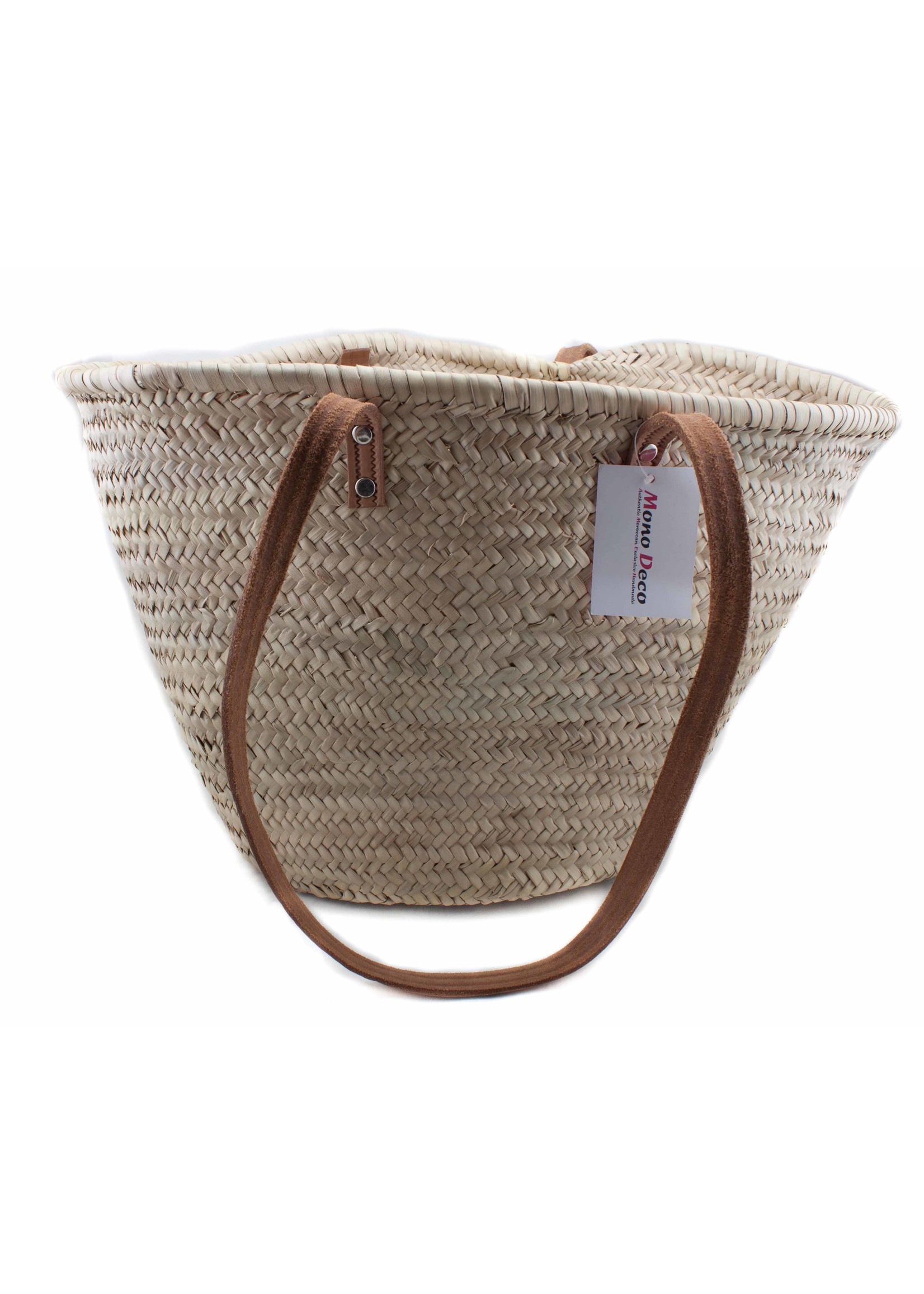 Mono Deco Straw bag with long leather straps