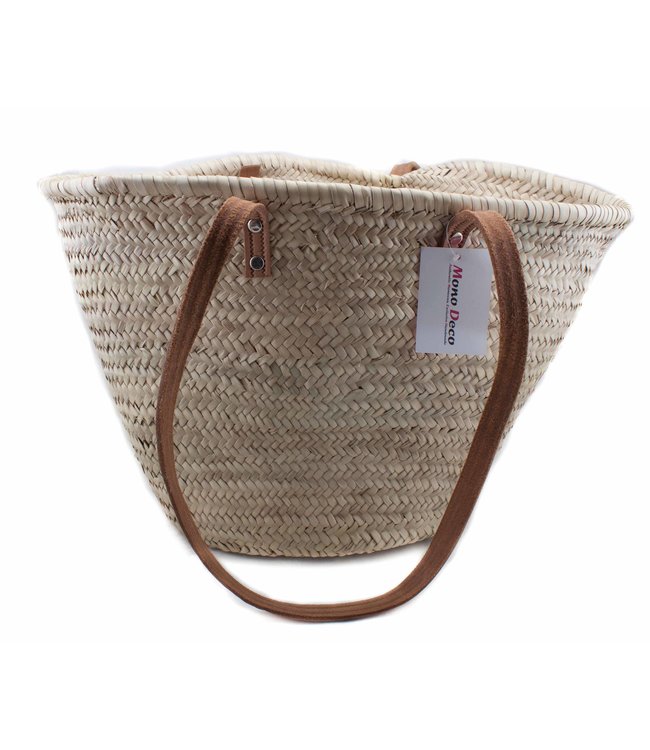 Straw bag with long leather straps - W50xH35cm