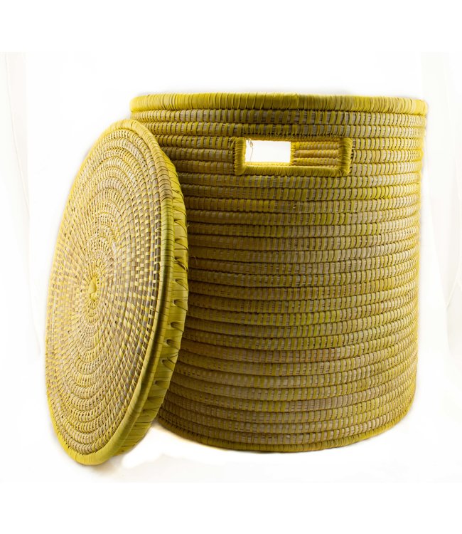 Palmleave basket with lid Yellow H45xD40cm - medium