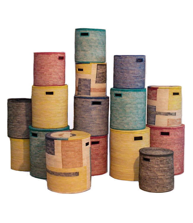 Palmleave basket with lid Yellow H45xD40cm - medium