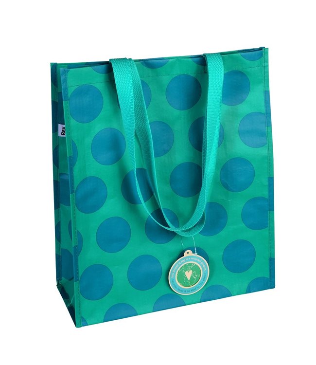 Shopper 40x34 cm recycled plastic - Turquoise with blue dots