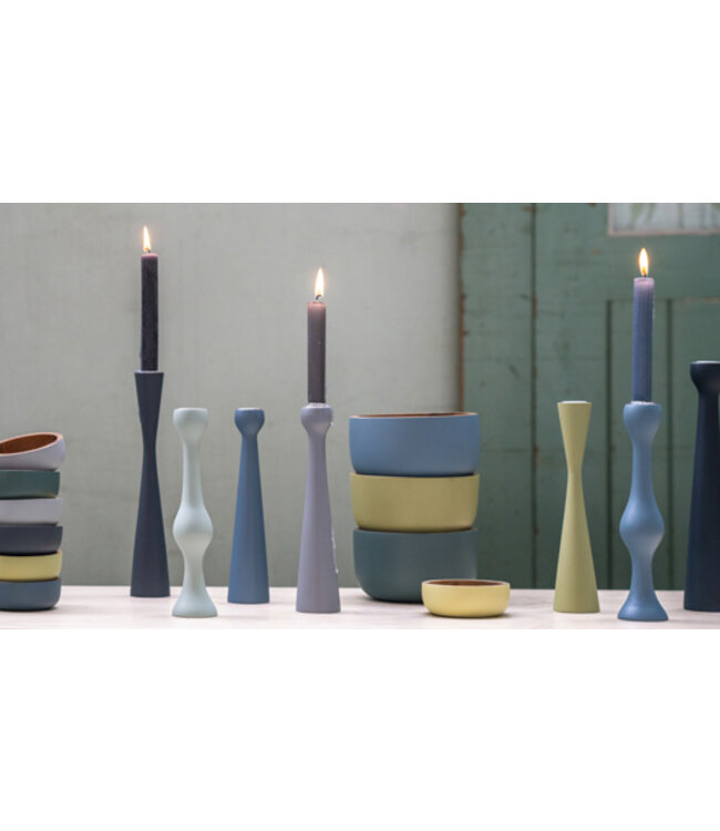 Wooden candleholder X-shaped airforce blue 25 cm