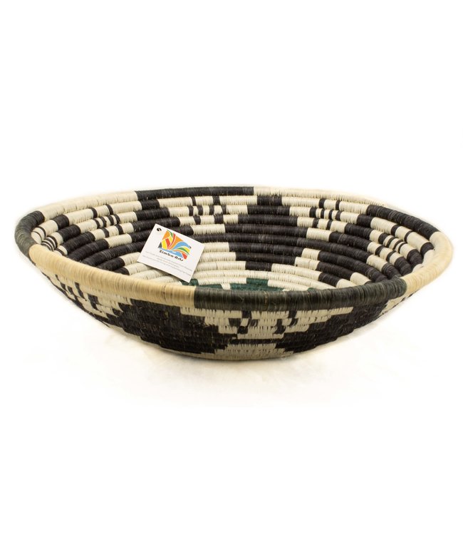 Rieten (wand) schaal zwart-groen-ecru - D35cm