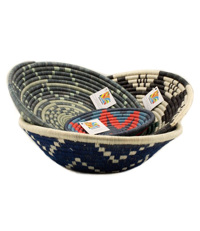 Rieten (wand) schaal zwart-groen-ecru - D35cm