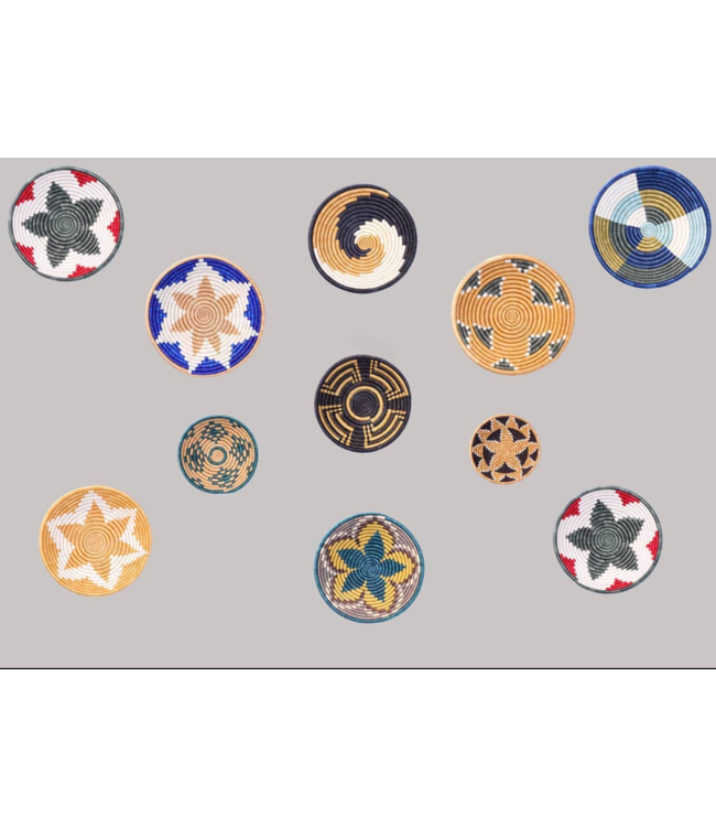 Rieten (wand) schaal zwart-groen-ecru - D35cm