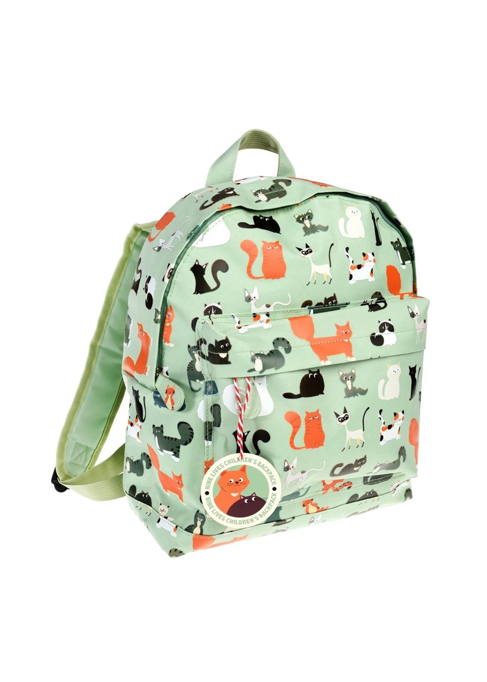 Rex London Children's backpack Nine Lives. Green with cats - H37cm