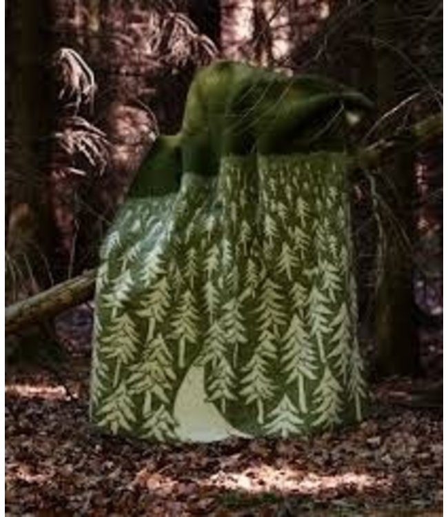 Plaid House in the Forest eco wol groen - ecru 180x130cm