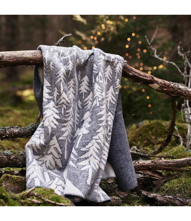 Plaid eco wool grey House in the Forest - 180 x 130 cm.