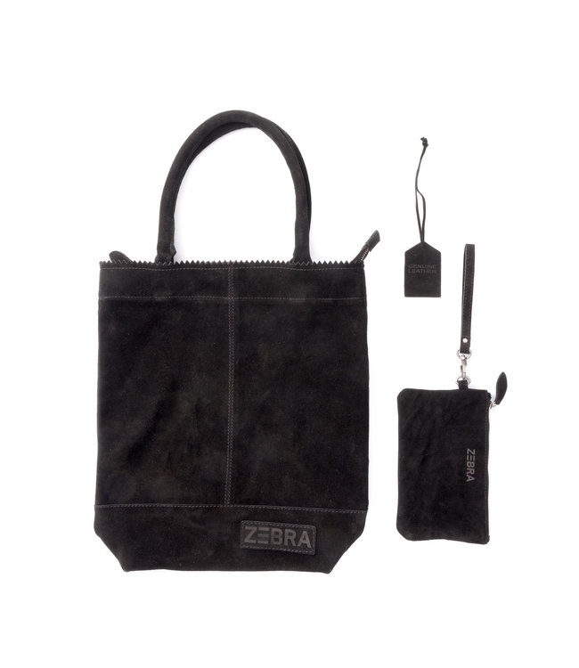 Suede shopper black (genuine leather)