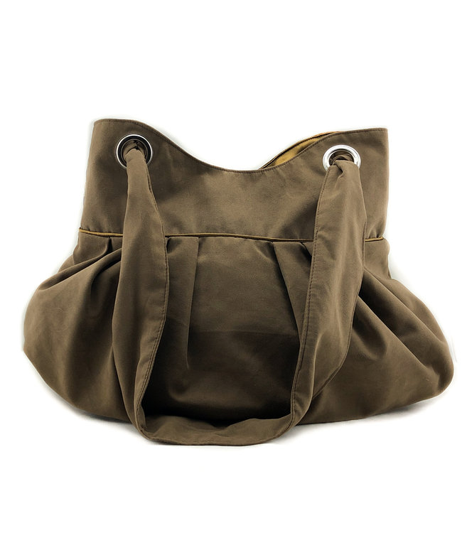 Shoulder bag olive green silk 35x35 cm