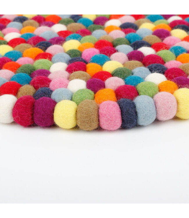 Rond vilten tapijt - kleed bolletjes multicolour D100 cm